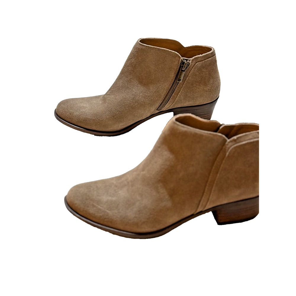 Lucky Brand Boots Women's 7.5 M Casual Side Zip Ankle Bootie Beige Suede